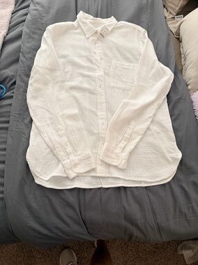 J. Crew Factory White Button-Down Linen-Style Shirt